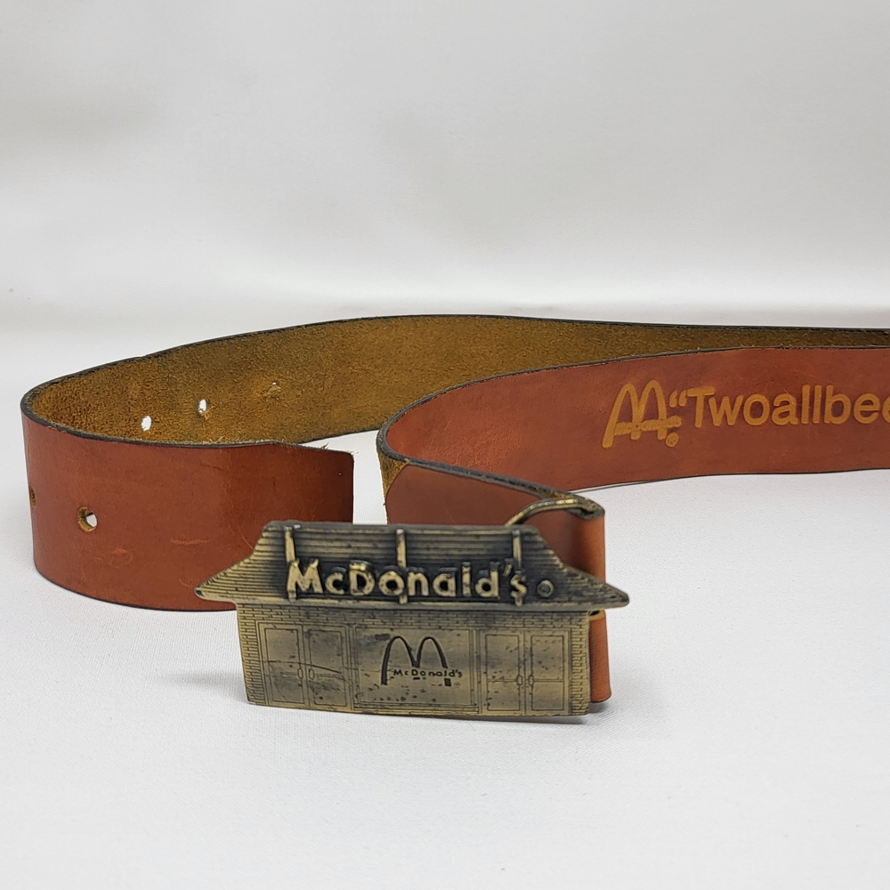 McDonald's Brown Leather Belt with Brass Buckle